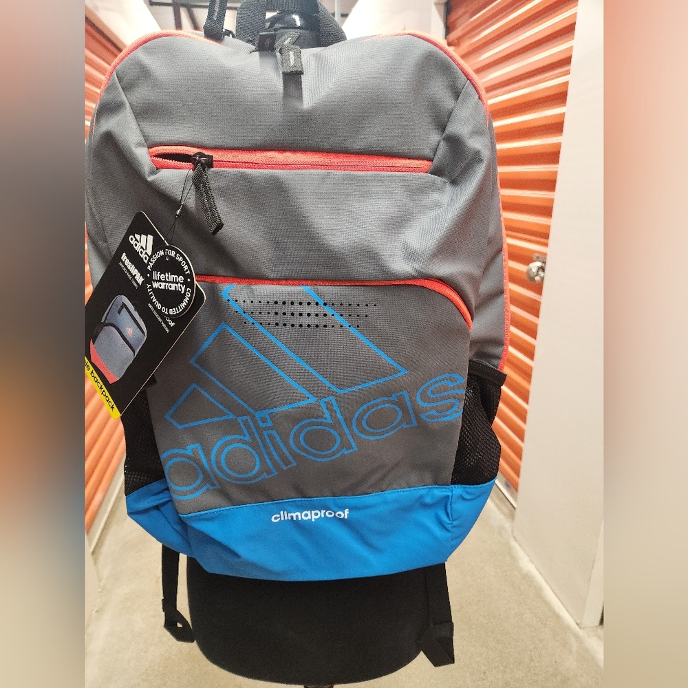 New Adidas Rumble Backpack Gray/Blue with Red Accents